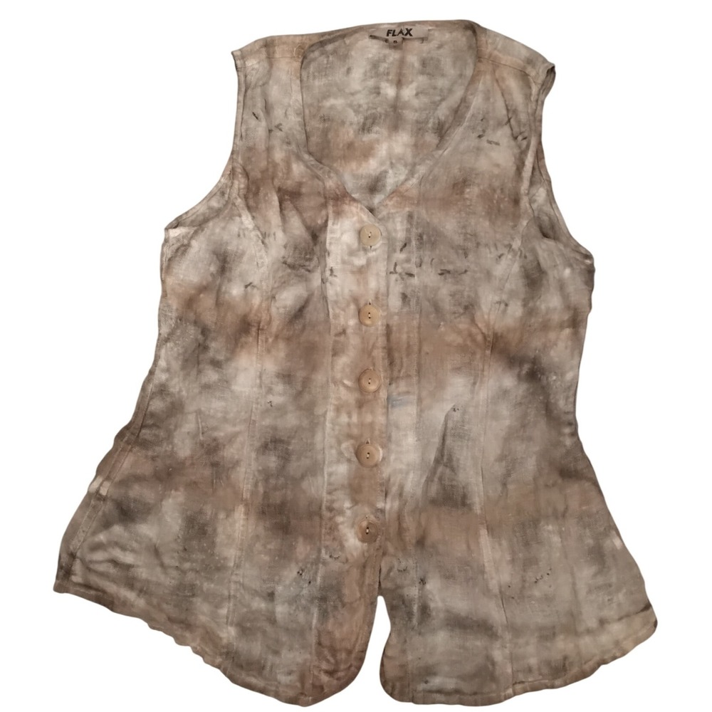 FLAX by Jeanne Engelhart Taupe Linen Button-Front Vest